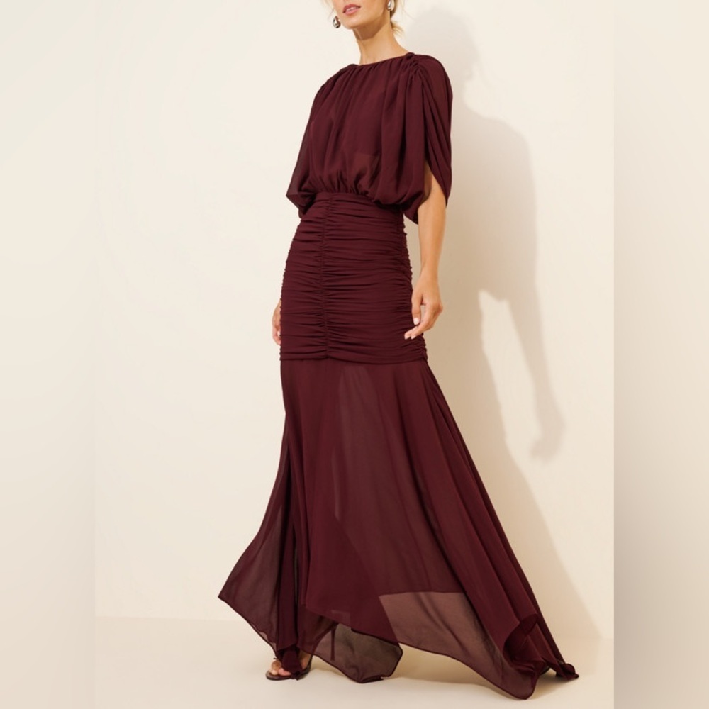 Ronny Kobo Collection Louisa Ruched Rich Burgundy Maxi Dress Size S